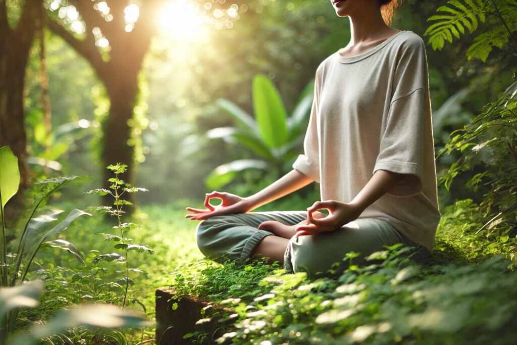 Osoba koja meditira na otvorenom u prirodnom okruženju